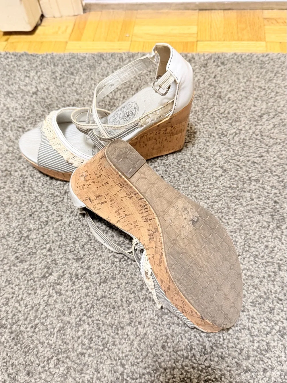 Jellypop Y2K Cork Wedge Sandals 7.5M Crochet Lace Strappy Platform Heels
